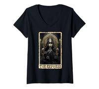 Womens Occult Goth The Empress Tarot Card Black Cat Witchy Vintage V-Neck T-Shirt