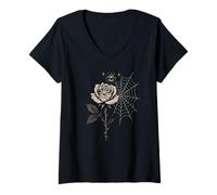 Womens Occult Rose Moon Mystic Occultism Witchcraft Moon Rose Goth V-Neck T-Shirt