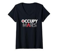 Womens Occupy Mars Red Planet Distressed Space Explorer V-Neck T-Shirt