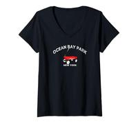 Womens Ocean Bay Park Fire Island New York Long Island Red Wagon V-Neck T-Shirt