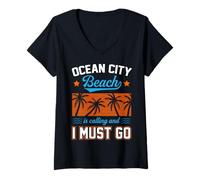 Women's Ocean City Beach is Calling and I Must Go Matching Maryland V-Neck T-Shirt