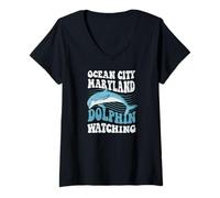 Women's Ocean City Maryland Dolphin Watching V-Neck T-Shirt
