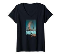Women's Ocean City Maryland Ferris Wheel On The Beach V-Neck T-Shirt