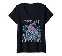 Womens OCEAN CITY MD TURTLE LOVER COLORFUL BEACH SOUVENIR V-Neck T-Shirt