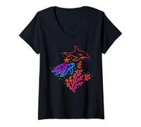 Womens Ocean Corals Scuba Diver Aquatic Whale Wildlife Turtle V-Neck T-Shirt