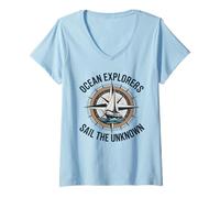 Women's Ocean Explorers Sail The Unknown Captain Sailor V-Neck T-Shirt