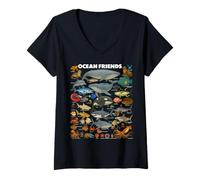 Womens Ocean Friends: Amazing Sea Life for Kids from Tiny to Giant V-Neck T-Shirt