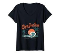 Women's Ocean Grove Beach New Jersey Sunset Wave V-Neck T-Shirt