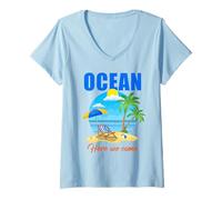 Womens Ocean Here We Come - Family & Couples Summer Vacation Trip V-Neck T-Shirt