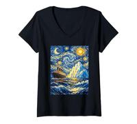 Women's Ocean Liner Lover Steamship Van Gogh Starry Night Inspired V-Neck T-Shirt