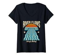 Women's Ocean Sunset River Flows Always Moving Retro V-Neck T-Shirt