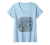 Womens Ocean Turtle Mandala Waves V-Neck T-Shirt