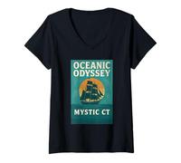 Womens Oceanic Odyssey Ship Shirt Vintage Maritime Mystic CT Voyage V-Neck T-Shirt