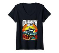 Women's Oceanography Rocks Marine Science Ocean Life V-Neck T-Shirt