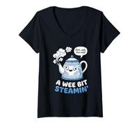 Women's Och Aye The NOO Wee Bit Steamin' Teapot V-Neck T-Shirt