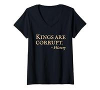 Womens Oct 18 No Kings Protest Funny History Quote V-Neck T-Shirt