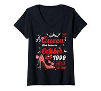 Womens October 1999 Birthday This Queen Was Born In October 1999 V-Neck T-Shirt