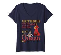 Women's October 22nd On This Day A Queen was Born Happy My Birthday V-Neck T-Shirt
