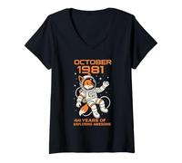 Womens October 44th Birthday Men Women 1981 Awesome Foxy Lovers V-Neck T-Shirt