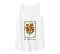 Womens October Mom Cosmos Marigold Framed Fall Birth Flower Tank Top