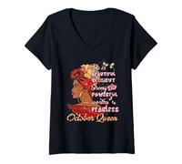 Womens October Queens Black Woman A Queen was Born in October V-Neck T-Shirt