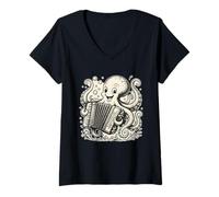 Womens Octopus Accordion Shantycore Cartoon V-Neck T-Shirt