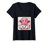Womens Octopus Bat Kawaii Pastel Goth Creepy Cute Skeleton V-Neck T-Shirt