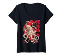 Women's Octopus Japanese Kraken V-Neck T-Shirt