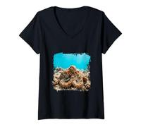 Women's Octopus Ocean Floor Marine Life Underwater Sea Creature V-Neck T-Shirt