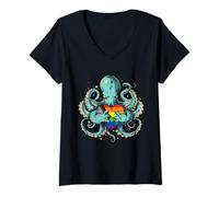 Womens Octopus Progress Pride Flag LGBTQ+ Progressive Pride Flag V-Neck T-Shirt