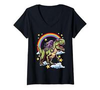Womens Octopus Riding a Dinosaur Dino V-Neck T-Shirt