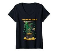 Women's Octopus St Patrick Shamrock Irish Sea Creature Lucky Humor V-Neck T-Shirt