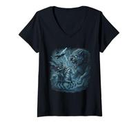 Womens Odin on Sleipnir vs Fenrir Ragnarok Gungnir Norse Myth Vikin V-Neck T-Shirt