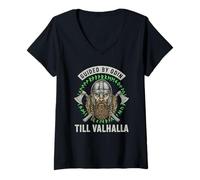 Womens Odin The Viking Valhalla Axes Celtic Runes Norse Mythology V-Neck T-Shirt