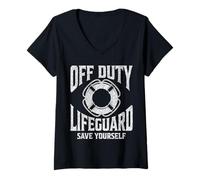Womens Off Duty Lifeguard Save Yourself, Lifeguard For Men & Women V-Neck T-Shirt