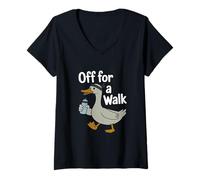 Women's Off for A Walk Duck Exercise Walking Humor Goose V-Neck T-Shirt
