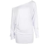 Womens Off Shoulder Jumper Batwing Sleeve Plain Shirt Ladies Winter Fashion Long Sleeve Baggy Top White UK 20-22