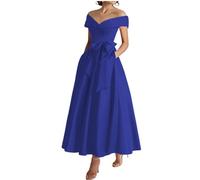 Women's Off Shoulder Mother of The Bride Dresses with Bow Formal Evening Prom Gowns Tea Length ZM289 Royal Blue UK14