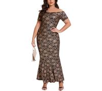 Women's Off Shoulder Sequin Maxi Dress Formal Floral Split Mermaid Evening Gowns, 02black, M