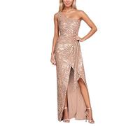 Women's Off Shoulder Sequin Party Dress Sleeveless Slit Backless Evening Gown with Sparkling Embellishments for and Night Out Events Rose Gold