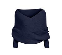 Women's Off Shoulder Sweater Scarf - Multifunctional Knitted Thicken Crochet Shawl Wrap, Warm Long Sleeve Jumper for Autumn Winter Casual Party Evening (UK,Petite,Plus Size,Blue, One Size)