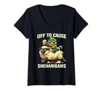 Women's Off The Cause Shenanigans St Patrick’s Day Raccoon Sheep V-Neck T-Shirt