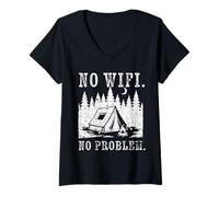 Women's Off The Grid Unplug Hiking Camp Outdoor No WiFi No Problem V-Neck T-Shirt