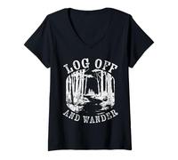 Women's Off The Grid Unplug Hiking Camping Log Off and Wander V-Neck T-Shirt