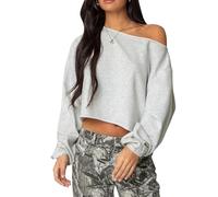 Women's Off the Shoulder Cropped Sweatshirt Long Sleeve One Shoulder Oversized Fall Pullover Crop Top Going Out Fall Sweatshirts (A-GRAY, M)