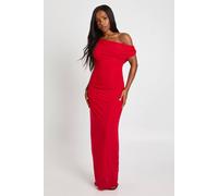 Womens Off The Shoulder Mesh Maxi Dress - Red - 14, Red