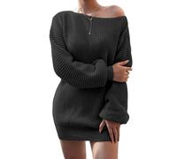Women's Off The Shoulder Sweater Casual Long Sleeve Crew Neck Solid Color Soft Ribbed Knitted Oversized Loose Fit Sweaters (Black,XL)