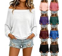 Womens Off the Shoulder Top Long Sleeve Oversized Fit Blouse Plus Size