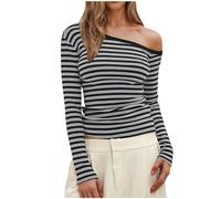 Womens Off The Shoulder Tops Tight Fitted One Shoulder Crop Tees Slim Long Sleeve Plain Basic T-Shirts Dressy Tunic Blouses Going Out Tops Trendy Y2k Streetwear Outfits