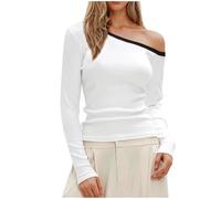 Womens Off The Shoulder Tops Tight Fitted One Shoulder Crop Tees Slim Long Sleeve Plain Basic T-Shirts Dressy Tunic Blouses Going Out Tops Trendy Y2k Streetwear Outfits
